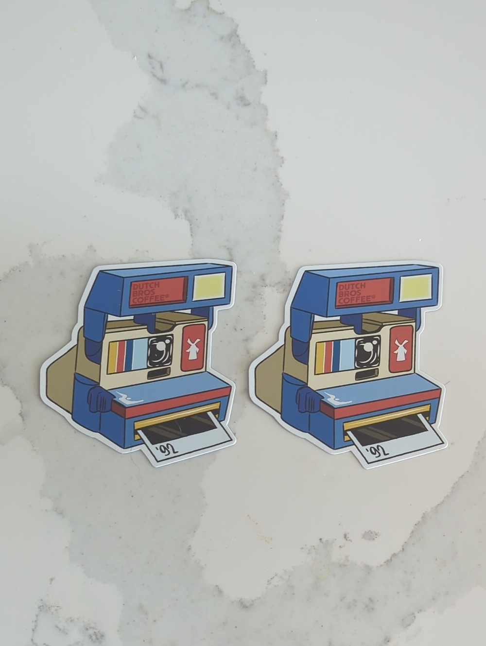 Dutch Bros Blue Retro Camera Vinyl Sticker Pair
